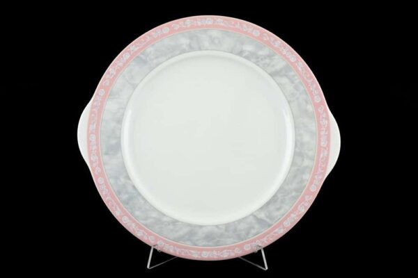 Тарелка для торта Thun Яна Серый мрамор с розовым кантом 27см russki dom