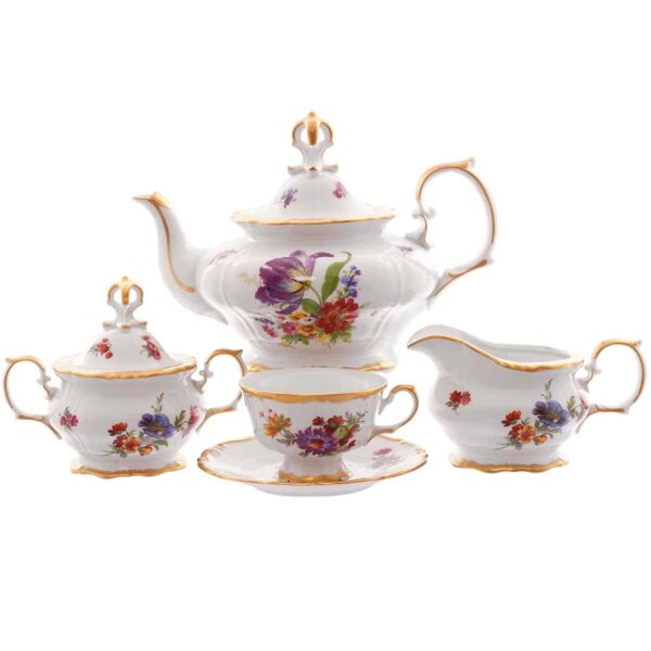 Чайный сервиз Queens Crown Мейсенский букет на 6 персон 15 предметов russki dom