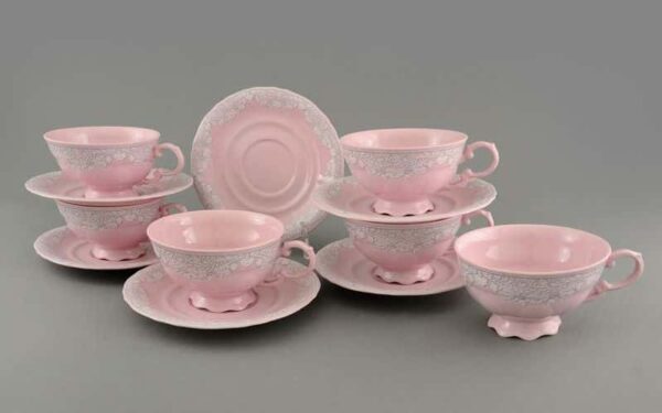 Набор чайных пар 200 мл розовый фарфор Соната Темный узор Леандер 3002 russki dom