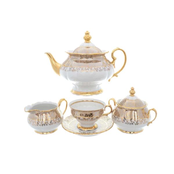 Чайный сервиз на 6 персон Queens Crown Aristokrat Лист бежевый 15 предметов russki dom