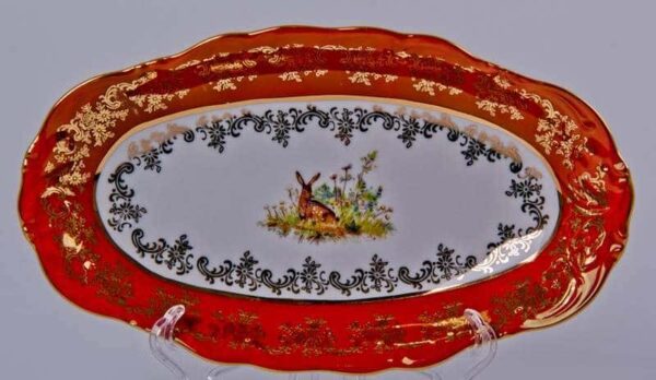 Селедочница 22см. Охота красная Bavarian Porcelain russki dom