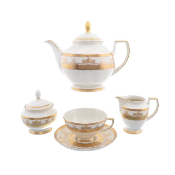 Чайный сервиз на 6 персон Falkenporzellan Diadem White Creme Gold 15 предметов russki dom