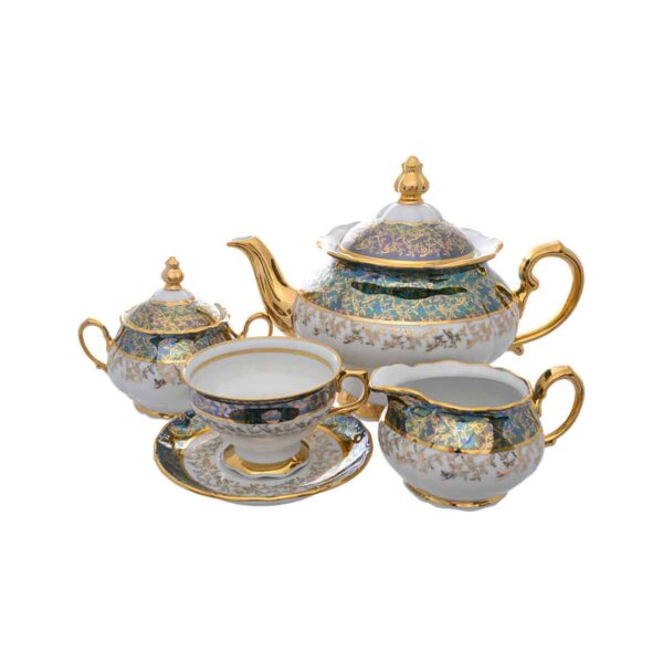 Чайный сервиз на 6 персон Queens Crown Aristokrat Лист зеленый 15 предметов russki dom
