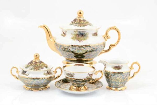 Охота Зеленая Чайный сервиз 17 предметов Sterne porcelán russki dom