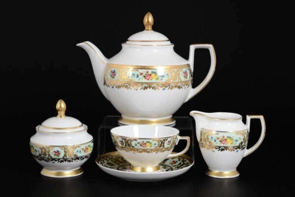 VIENNA SELADON GOLD Чайный сервиз на 6 персон 9 предметов FalkenPorzellan russki dom