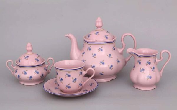 Сервиз чайный Мэри-Энн Синие цветы розовый фарфор Леандер 0887 russki dom