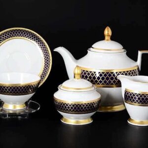 VALENCIA COBALT GOLD Чайный сервиз Falkenporzellan на 6 персон 15 предметов russki dom