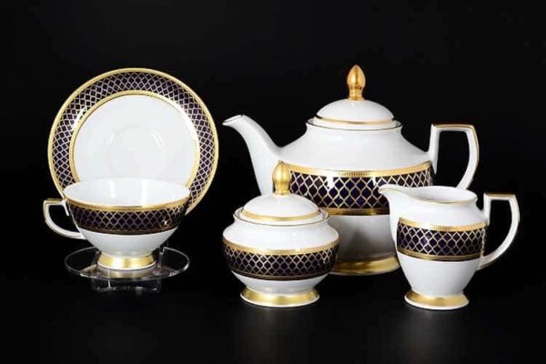 VALENCIA COBALT GOLD Чайный сервиз Falkenporzellan на 6 персон 15 предметов russki dom