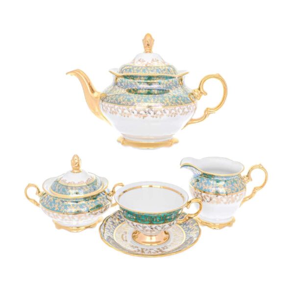 Чайный сервиз на 6 персон Queen's Crown Зеленый лист 15 предметов russki dom