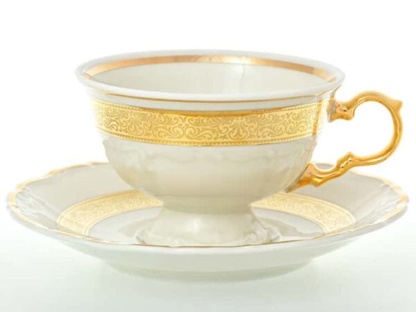 Набор чайных пар Thun Мария Луиза Золотая лента Ivory 220мл (6 пар) russki dom