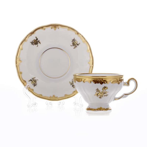 Роза золотая Чайные чашки с блюдцами Weimar на 6 персoн 12 предметов russki dom