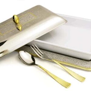 Блюдо для горячего с крышкой на подносе с ложкой и вилкой Dubai Gold/Silver russkii dom