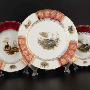 Болеро Охота Красная Набор тарелок Royal Porcelain  18 предметов russki dom