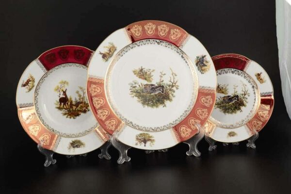 Болеро Охота Красная Набор тарелок Royal Porcelain  18 предметов russki dom