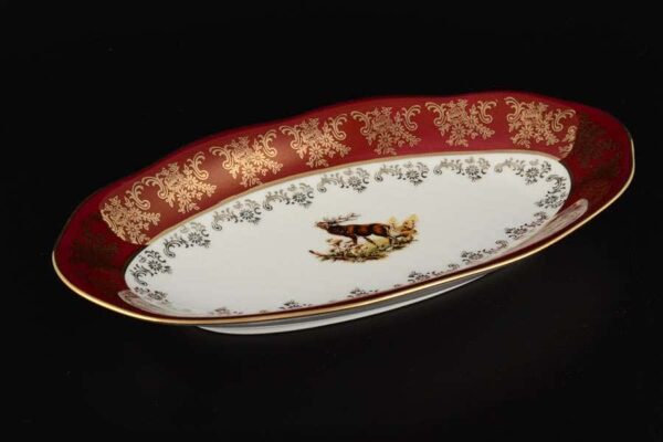 Блюдо овальное 26 см Царская Красная Охота Royal Porcelain russkii dom
