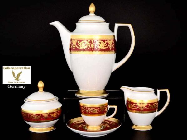 Imperial Bordeaux Gold Кофейный сервиз на 6 персон 17 предметов Falkenporzellan russki dom