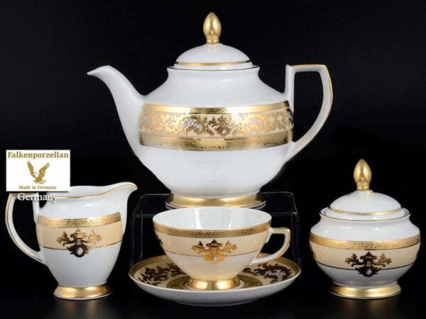 Alena 3D Crem Gold Constanza Чайный сервиз Falkenporzellan на 6 персон 17 предметов russki dom