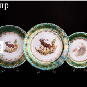 Зеленая охота Набор фарфоровых тарелок разного размера Jeremy 18 предметов russki dom