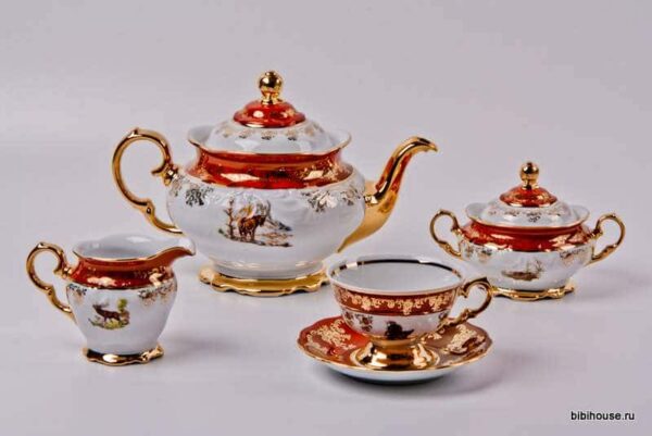 Охота красная Чайный сервиз Bavarian Porcelain 15 предметов russki dom