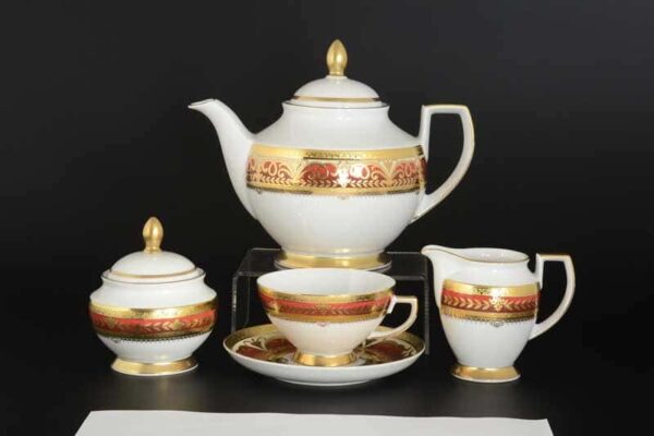 ARABESQUE BORDEAUX Gold Чайный сервиз FalkenPorzellan на 6 персон 17 предметов russki dom
