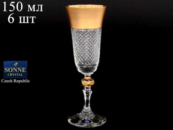 Фелиция матовая Набор фужеров для шампанского 150 мл Sonne Crystal Золото (6 шт) russki dom