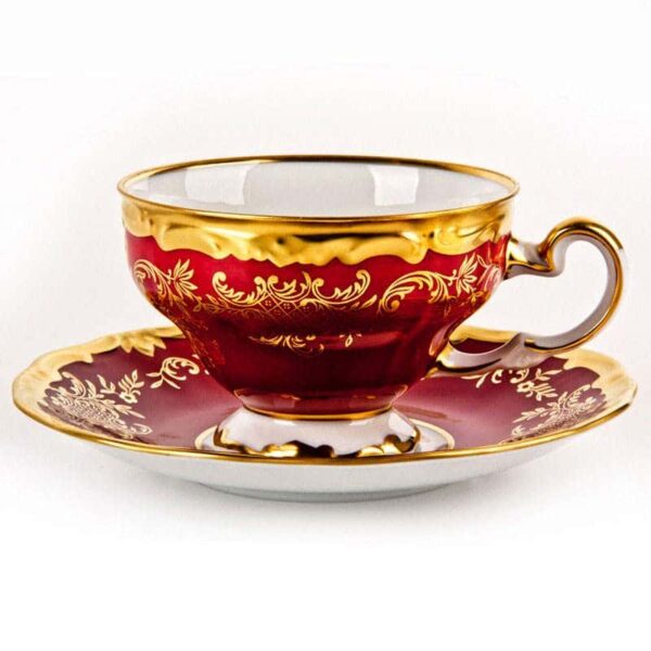 Ювел красный Набор для чая (чашка 210мл+блюдце) Weimar на 6 персон russki dom
