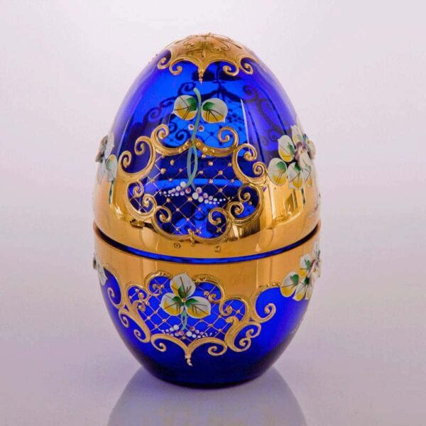 Шкатулка в форме яйца Лепка синяя Cerna Чехия russki dom
