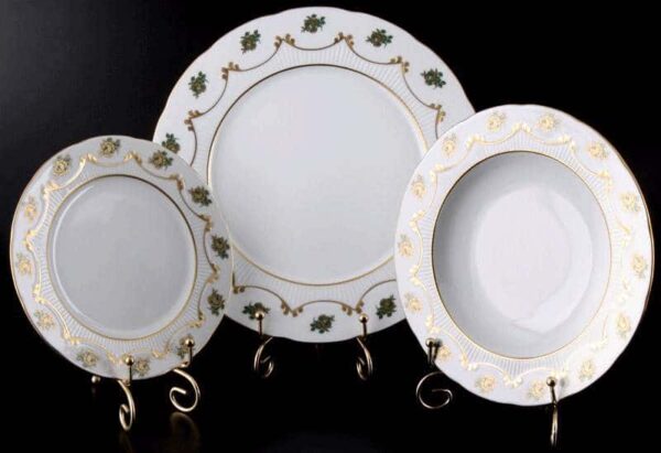 Венеция Роза зеленая Набор тарелок для сервировки стола Bavarian Porcelain russki dom