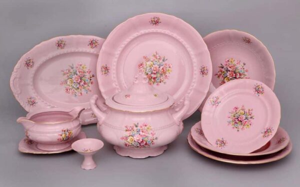 Сервиз столовый розовый фарфор Соната Розовые цветы Леандер 0013 2